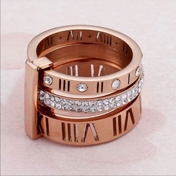 New Rose Gold Roman Trinity Band Ring - Picture 3 of 8
